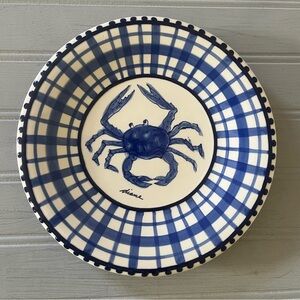 Vintage Diane Artware Blue Crab Plate Hand Painted Stoneware Coastal Nautical
